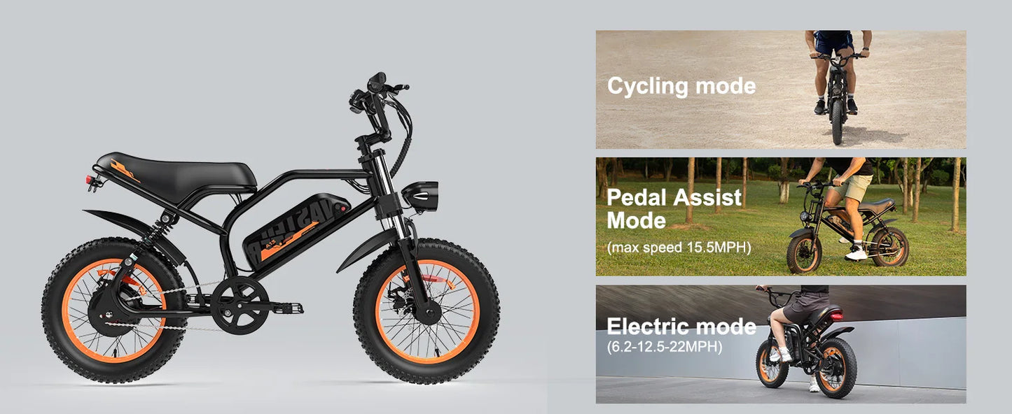VDL Mountain Electric Bike , 16" Fat Tire Ebike, Wider Seat 250W Peak Motor, Removable Battery, Front Fork Suspension