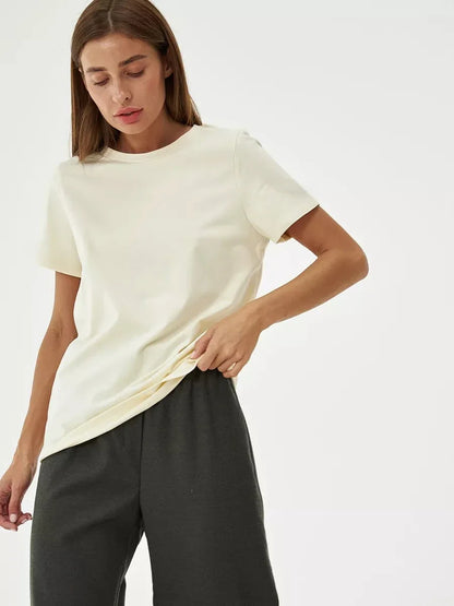 Cotton Womens T-Shirt - Summer Short Sleeve Loose Basic Top - ZOOMNSTORE