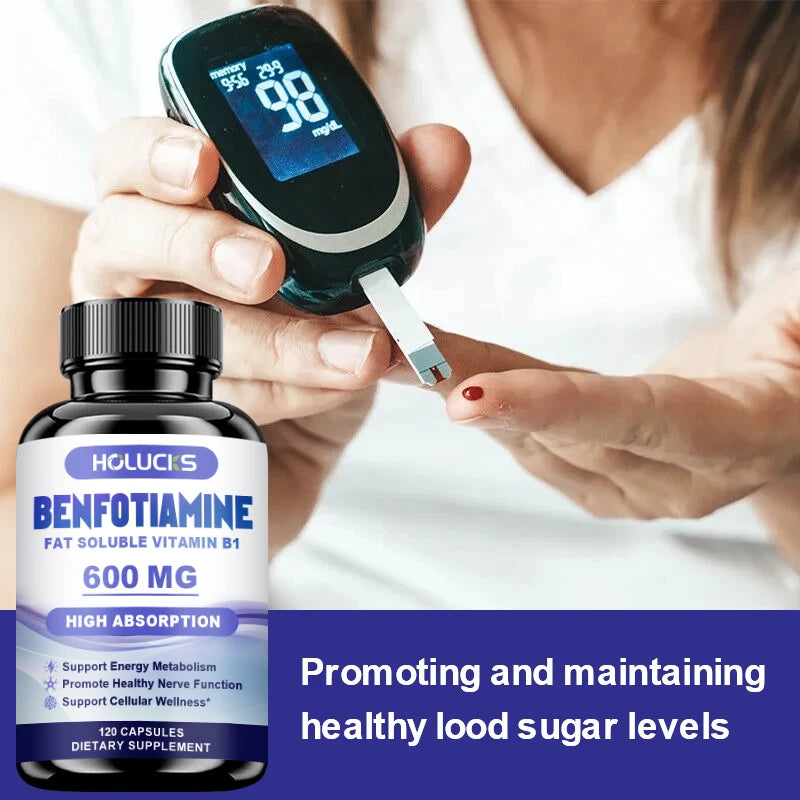 Benfotiamine 600mg | Superior Absorption Vitamin B1 for Energy Metabolism & Nerve Health | 120 Capsules Dietary Supplement