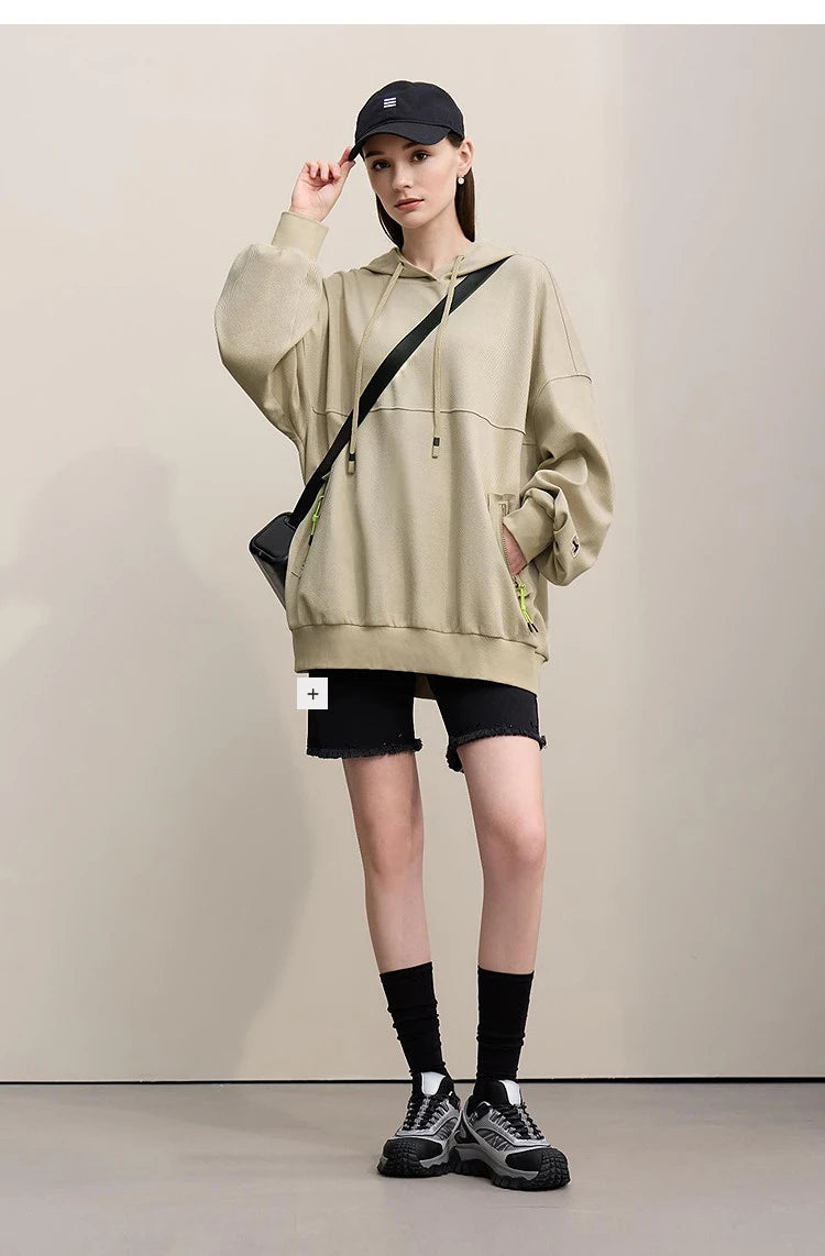 Amii Women's Sweatshirt 2026 Spring New Casual Letter Embroidery Printed Hooded Sweater Women's Loose Versatile Top 12641024
