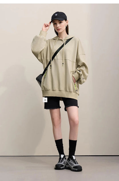 Amii Women's Sweatshirt 2026 Spring New Casual Letter Embroidery Printed Hooded Sweater Women's Loose Versatile Top 12641024