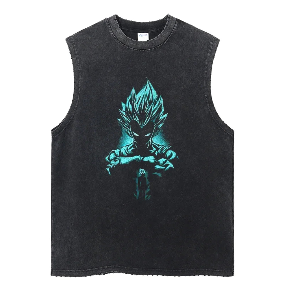 Vintage Vest Washed T-Shirt Anime Dragon Ball Graphic Tank Top Cotton Sleeveless Streetwear Loose GYM T Shirt Men's Clothing