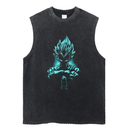 Vintage Vest Washed T-Shirt Anime Dragon Ball Graphic Tank Top Cotton Sleeveless Streetwear Loose GYM T Shirt Men's Clothing