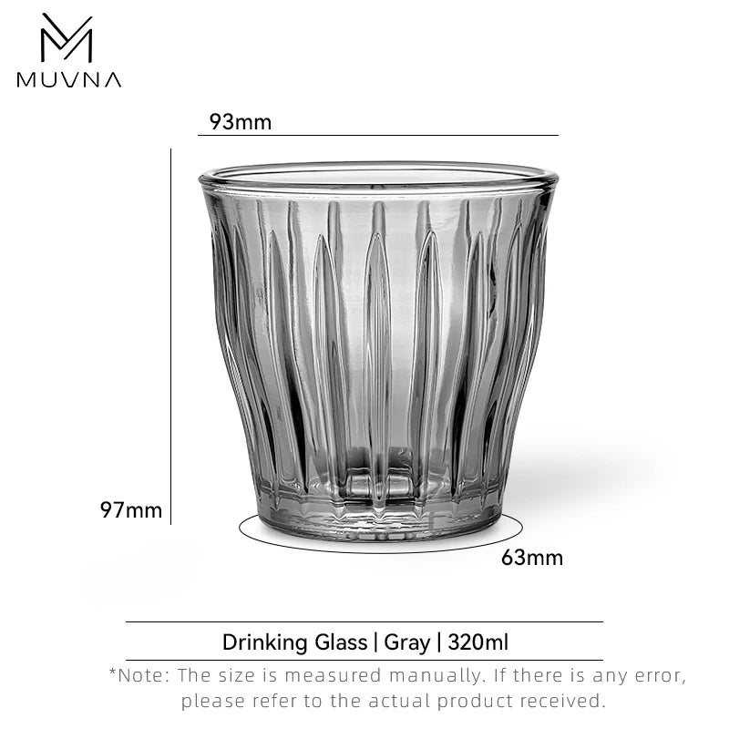 Glass Coffee Cup - MUVNA Ribbed Heat Resistant Espresso Mug, Transparent Gray