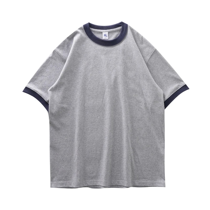 DUKEEN 320G Heavyweight Color-Blocked Patchwork Men's T-Shirt Summer 100% Cotton Solid Color Short Sleeve Basic Tops