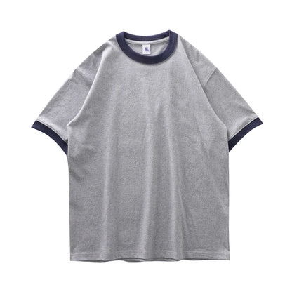 DUKEEN 320G Heavyweight Color-Blocked Patchwork Men's T-Shirt Summer 100% Cotton Solid Color Short Sleeve Basic Tops