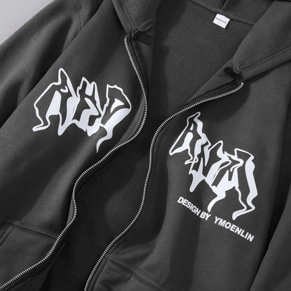 Men'S Sweatshirts Hoodies Zip Up Jacket Zip Up Hoodies Hip Hop Sweatshirt Vintage Goth Print Hooded Jacket Sudaredaras Hombre