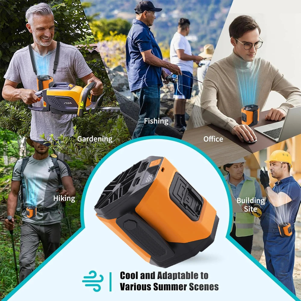 Portable Waist Fan Clip On,10000mAh Rechargeable Wearable Shirt Fan with Light,5 Speeds Belt Fans Cooling Fans for Outdoor