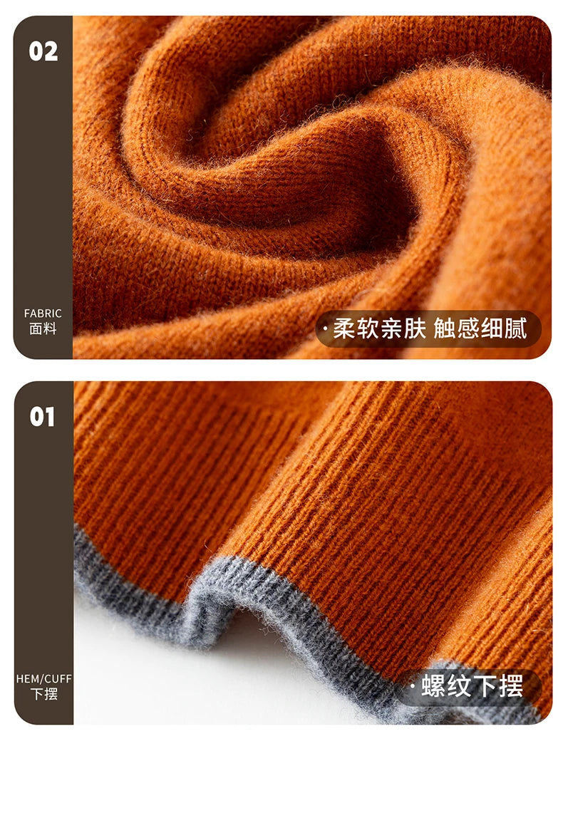 Men's 100% Cashmere Pullover Sweater Autumn/Winter Business Leisure Color Block Knitted Loose Fit Half High Collar Zipper Top
