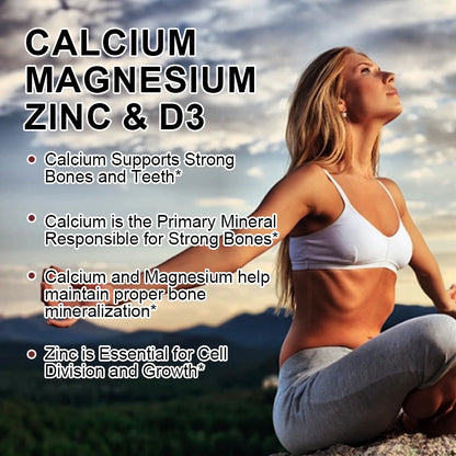 Alxfresh Calcium Magnesium Zinc & Vitamin D3 Capsules for Immune System, Bone, Nervous System Health Support | Non-GMO, Vegan