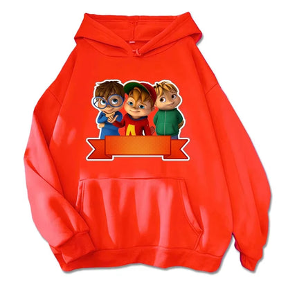 Soft Comfortable Cartoon Hoodie Alvin and The Chipmunks Green Red Navy Blue Long Sleeve Hoody Sweatshirts Movie Promo Animation