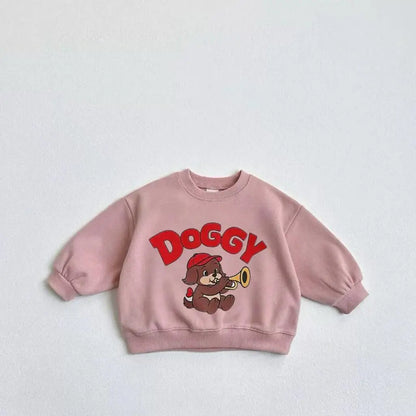 Baby Boys Cartoon Dog Hoodie - Solid Color Long Sleeve Top Autumn 2025