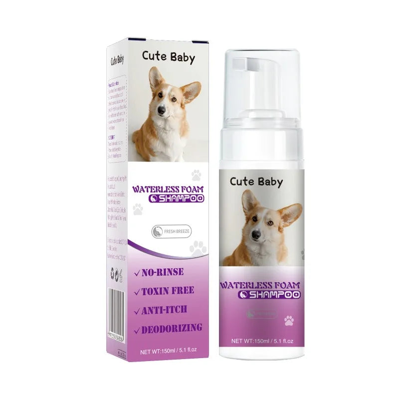 Water Free Dry Cleaning Mousse for Cats Dogs No Rinse Foam Spray Shampoo with Deodorizing Deep Cleaning Gentle Bath Gel