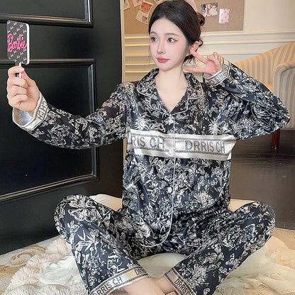 Spring and Summer New Women's Senior Ice Silk Women's Pajamas Love Teenage Girls Students Casual Pajamas Homewear Two-Piece Set