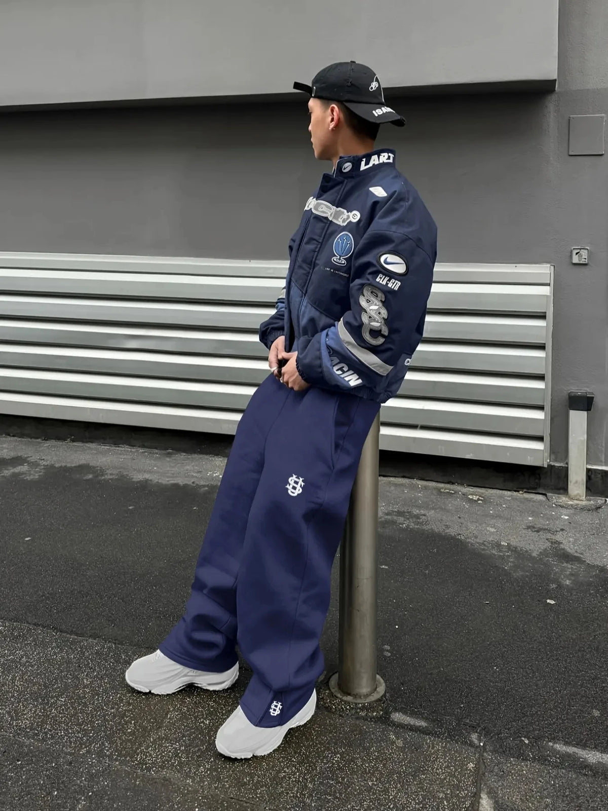 Autumn Men's Casual Sports Zipper Embroidered Straight Leg Drawstring Pants
