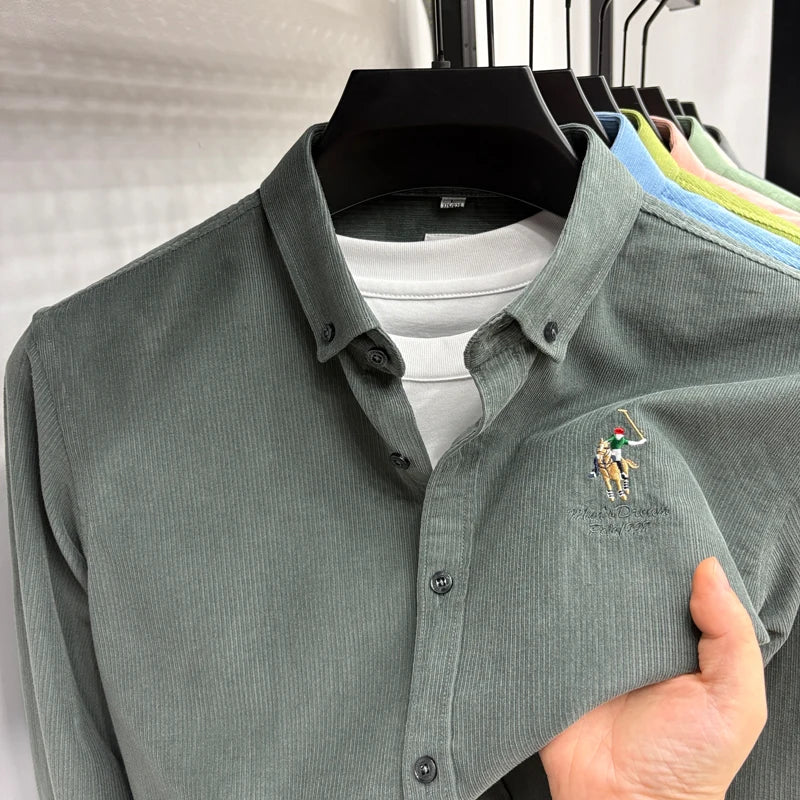 Spring and Autumn New 100% Cotton Long Sleeve Shirt for Men's Business, Leisure, Skin Friendly, Comfortable Collar Shirt Coat
