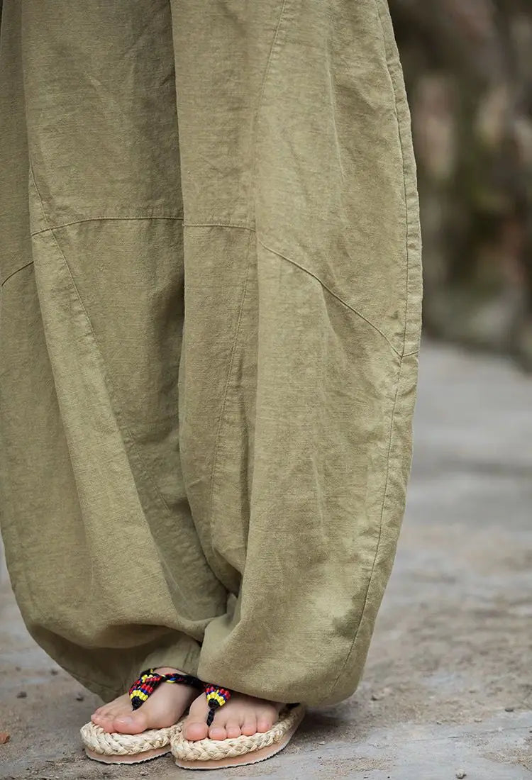 Elegant Women's Cotton Linen Baggy Cargo y2k Pants Vintage Elastic Waist Trousers Loose Casual Long Wide Leg Oversize Clothes
