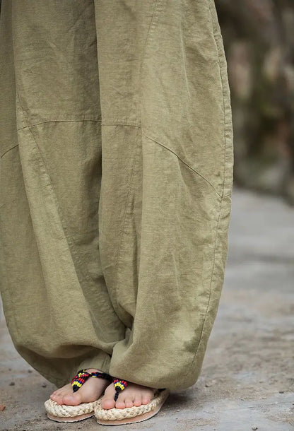 Elegant Women's Cotton Linen Baggy Cargo y2k Pants Vintage Elastic Waist Trousers Loose Casual Long Wide Leg Oversize Clothes