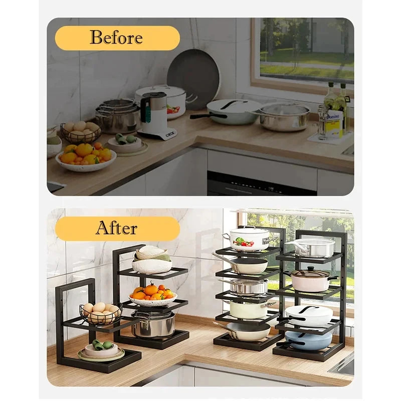 Adjustable Stainless Steel Pot Rack Multi-Layer Organizer Kitchen Storage Holder for Pots and Pans Household Use