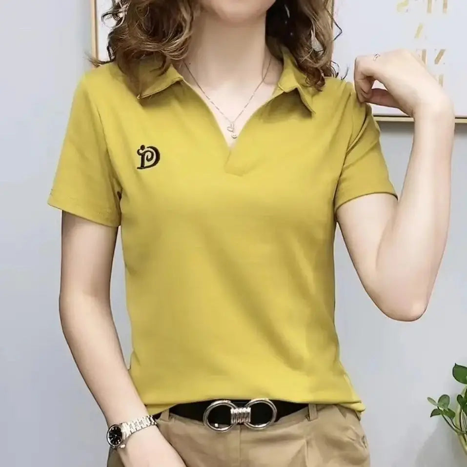 Women Polo Shirt - Plus Size Summer Polo Tee | Short Sleeve V Neck Pullover