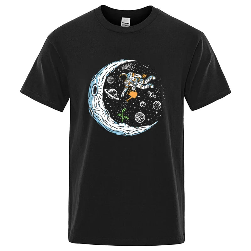 Summer Men T-shirt Cotton Blend Casual Funny Astronaut Design Print Loose O-neck T Shirt for Men Short Sleeve Male T-shirt Tees