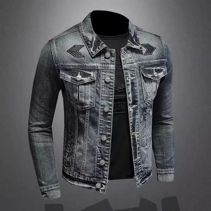 Men's Vintage Denim Jacket High Street Trend Loose Street Riding Biker Clothing Handsome Casual Buttoned Lapel Men's Clothing