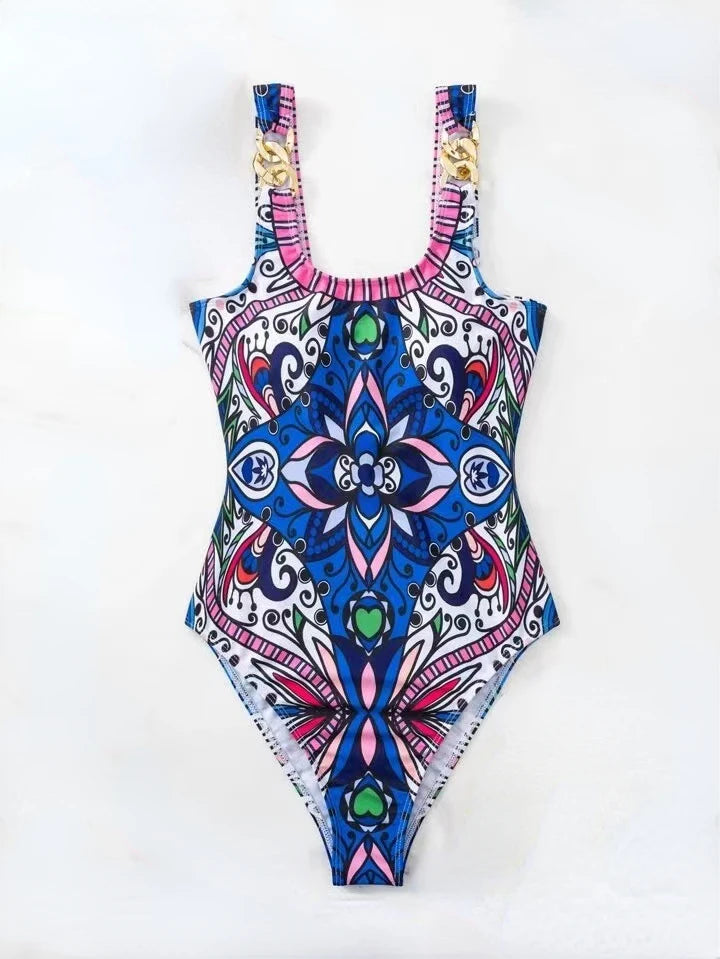 Sexy and Fashionable Swimsuit 2026 Women's Retro Printed Push Up Swimsuit with One Piece Swimsuit Women Hot Spring Bikini Cut