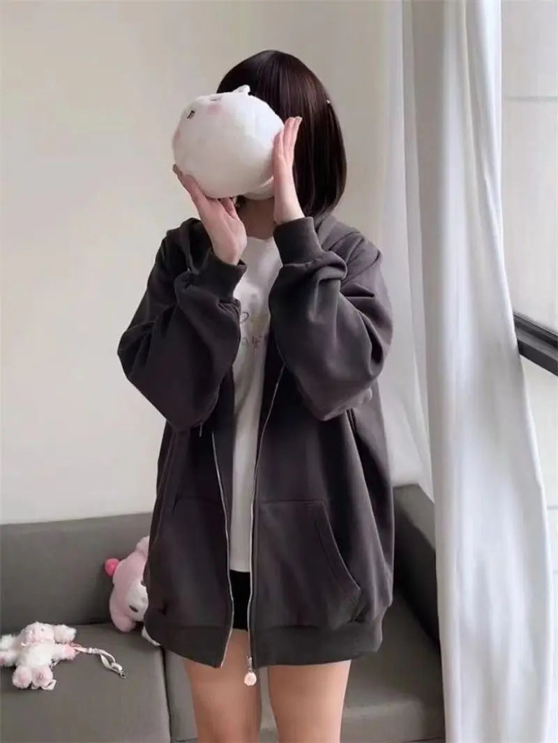 Zipper Hoodie Gothic Cartoon Kawaii Cat Ear Y2k Jacket Zip Up Thin Coat Spring Autumn Cute Core 2000s Clothes Fall Sweatshirts