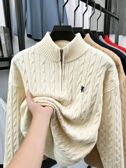 High end luxury brand zipper sweater men's designer new fashion classic Paul Pony embroidery winter warm plush knitted pullover