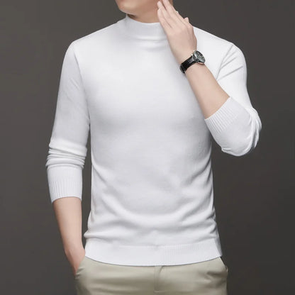 New Sweatwear Men's Half Neck Basic Solid Color Sweaters Round Neck Elastic Pullovers Warm Autumn Knitted Oversized Sweater Men