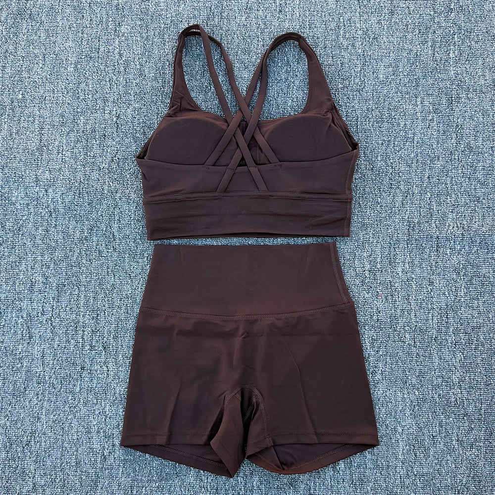 2 Piece Yoga Clothes Women's Tracksuit Athletic Wear Fitness Suit Gym Workout Push Up Clothes Sports Bra Yoga Shorts Suit