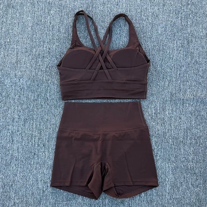 2 Piece Yoga Clothes Women's Tracksuit Athletic Wear Fitness Suit Gym Workout Push Up Clothes Sports Bra Yoga Shorts Suit