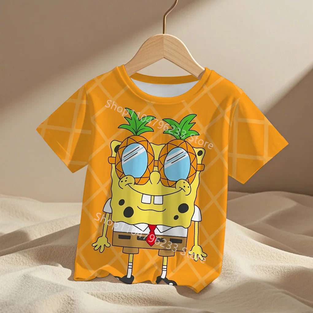 cute cartoon Spongebobs Baby Clothing Outdoor Clothes Boy Girl Child Men's women's Tshirts Children adult Parent child T shirts