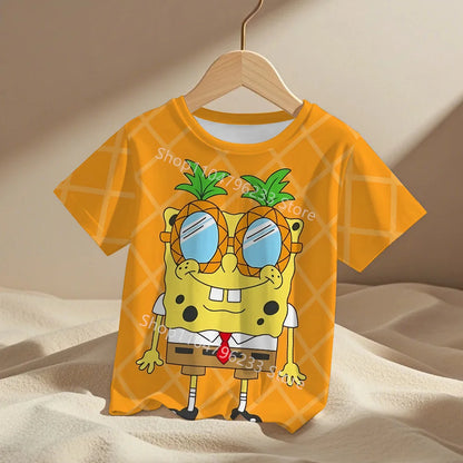 cute cartoon Spongebobs Baby Clothing Outdoor Clothes Boy Girl Child Men's women's Tshirts Children adult Parent child T shirts
