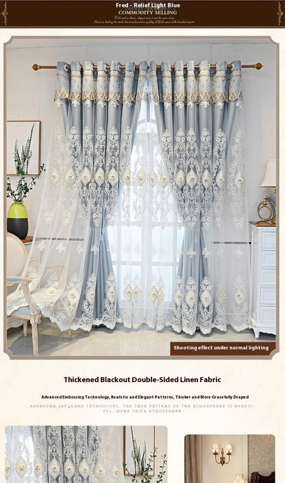 Luxury Embroidered Curtains - Vintage Style Floral Window Drapes With 3D Relief Pattern