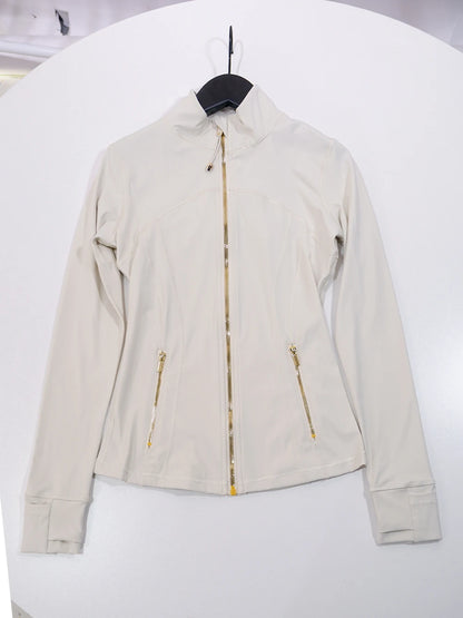 Gold zipper jacket and yoga pants set, sportswear, quick-dry and breathable, slimming and lightweight, tight-fitting
