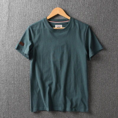 Summer New American Retro Short-sleeved O-neck Solid Color T-shirt Men's Fashion Simple 100% Cotton Washed Casual Sport Tops