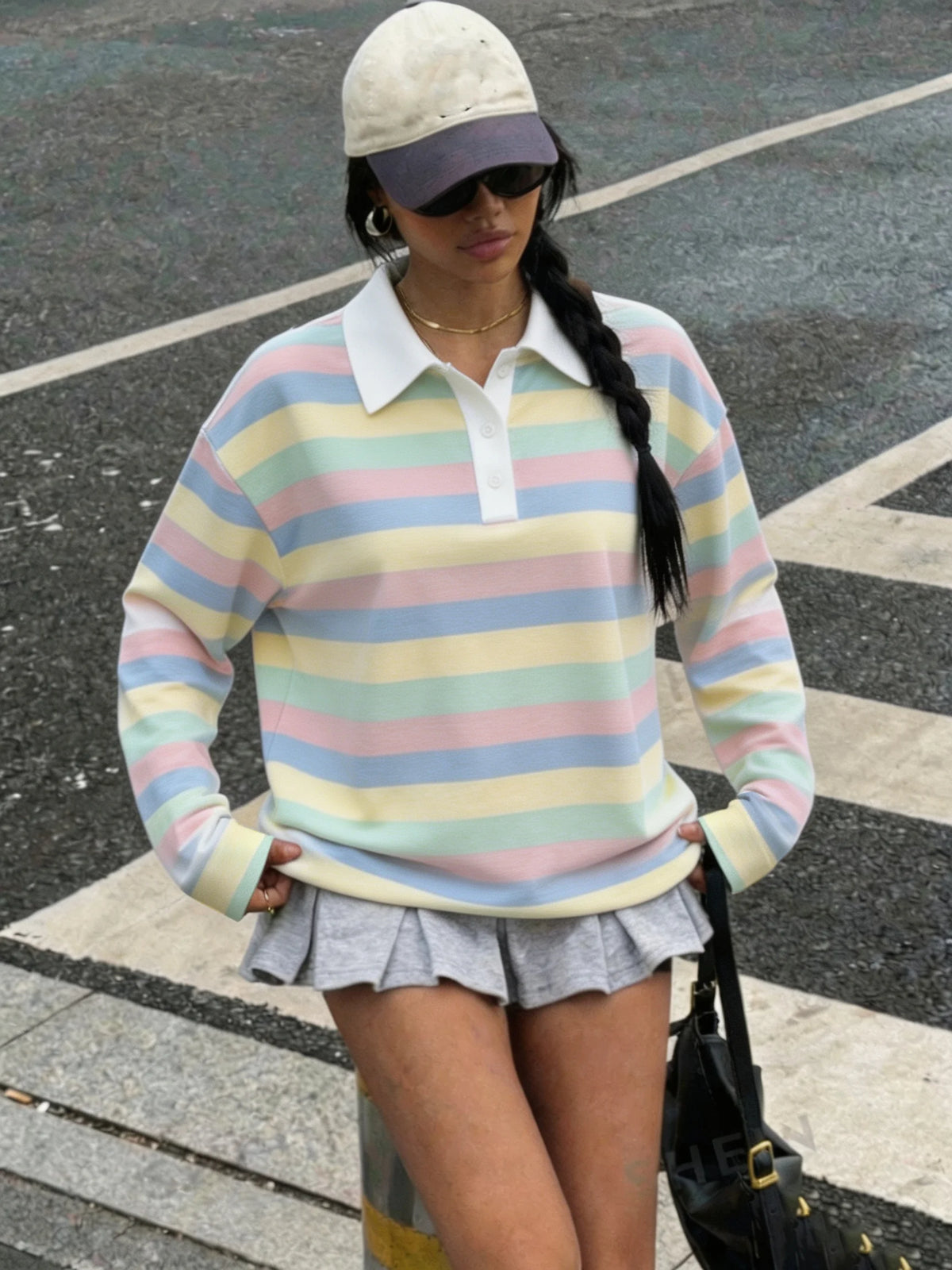 Women's Autumn Casual Lapel Button Color Block Geometric Pattern Long Sleeve Hoodie Top for Daily Travel