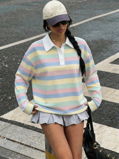 Women's Autumn Casual Lapel Button Color Block Geometric Pattern Long Sleeve Hoodie Top for Daily Travel