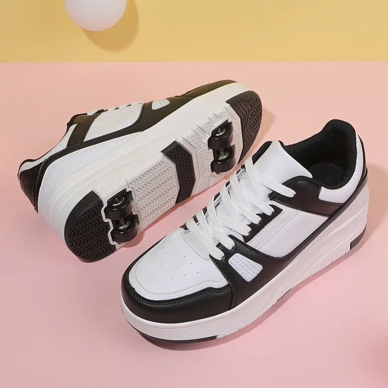 Roller Skate Shoes - Kids 4 Wheel Skates With Durable TPR Outsole & Lace-Up Closure