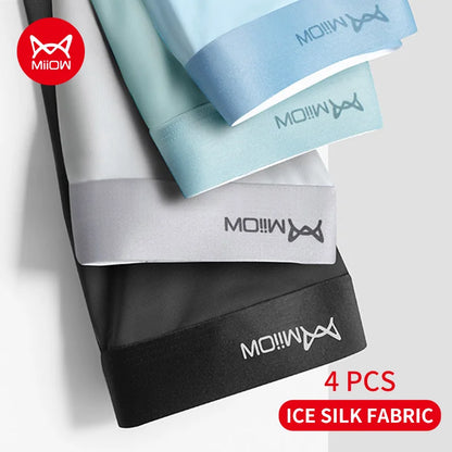 MiiOW 4Pcs Ice Silk Men Boxer Shorts Graphene Antibacterial Men Underwear Man Underpants Seamless Breathable Mens Panties L-5XL