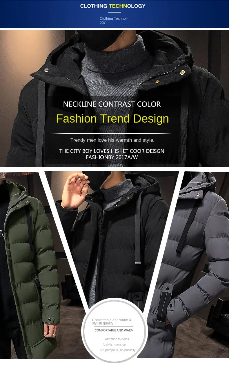 Winter new cotton jacket plus size men's Korean version casual fashion versatile warm cotton jacket medium long style