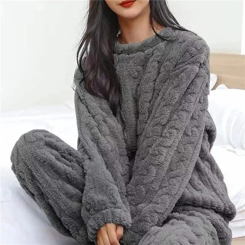 Cozy Coral Velvet Pajama Set - Warm Womens Loungewear for Winter  Christmas - ZOOMNSTORE