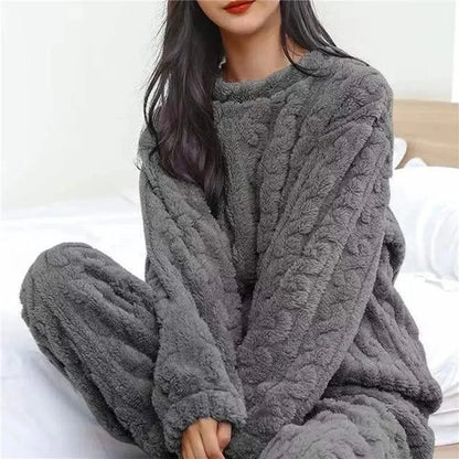 Cozy Coral Velvet Pajama Set - Warm Womens Loungewear for Winter  Christmas - ZOOMNSTORE