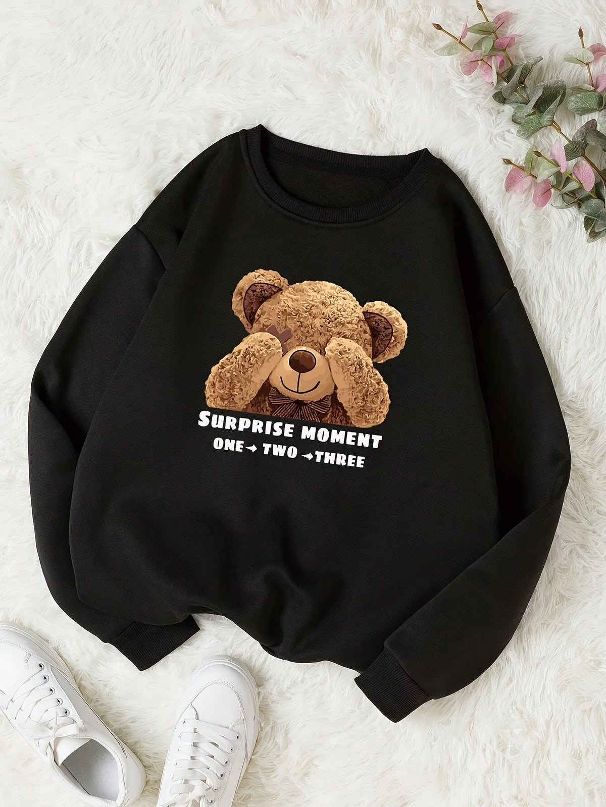 CLoose Sweatshirt Casual Long Sleeve Women Autumn and Winter Cartoon Bear Comfortable Pullover Crewneck Loose Female Clothes