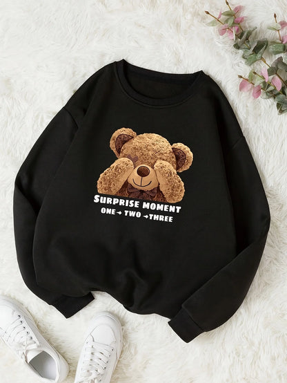 CLoose Sweatshirt Casual Long Sleeve Women Autumn and Winter Cartoon Bear Comfortable Pullover Crewneck Loose Female Clothes