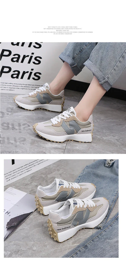 Women's Dad Sneakers - Thick-Soled Lace-Up Casual Shoes | Breathable Fabric Upper