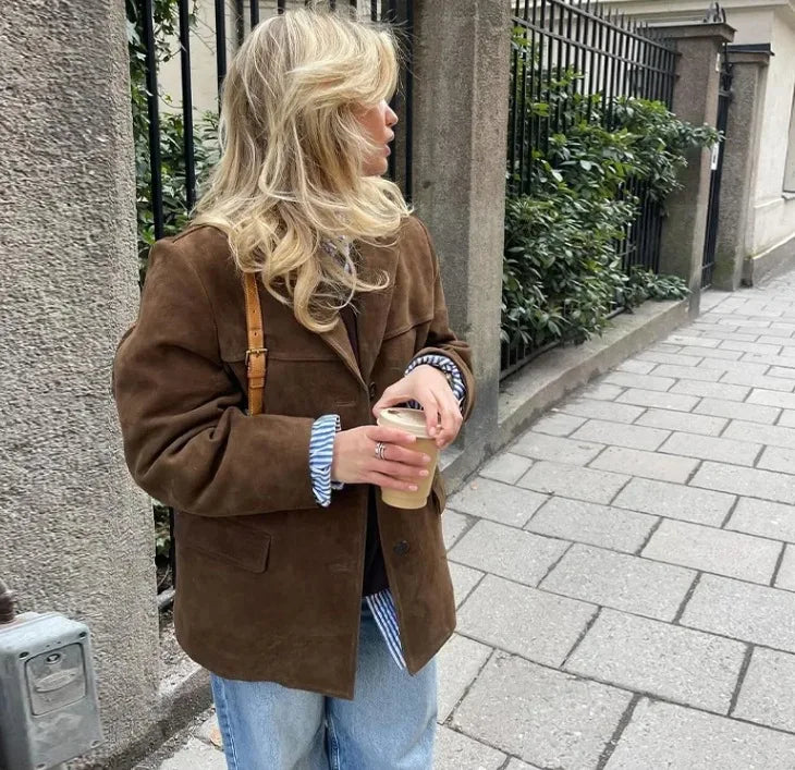 Women Autumn Jacket - Casual Single Breasted Lapel Collar Coat With Button Decoration