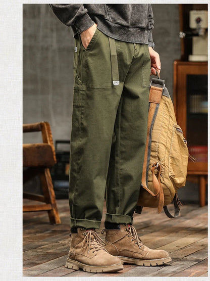 HIQOR Men's Loose Profile Pants American Vintage Trousers For Men High Waist Army Green Men's Casual Pants Cargo Trousers Male