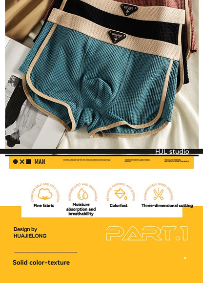 3PCS/Pack Fashion Ice Silk Knitted Plaid Boxers Breathable Comfort Mesh Crotch Underpants Super Soft High Elastic Men's Panties